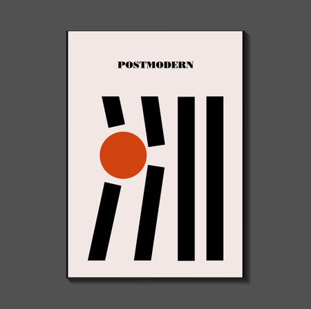 Poster inspired postmodern of vector abstract dynamic symbols with bold geometric shapes, useful for web background, poster art design, magazine front page, hi-tech print, cover artworkのイラスト素材