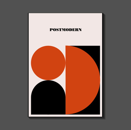 Poster inspired postmodern of vector abstract dynamic symbols with bold geometric shapes, useful for web background, poster art design, magazine front page, hi-tech print, cover artworkのイラスト素材