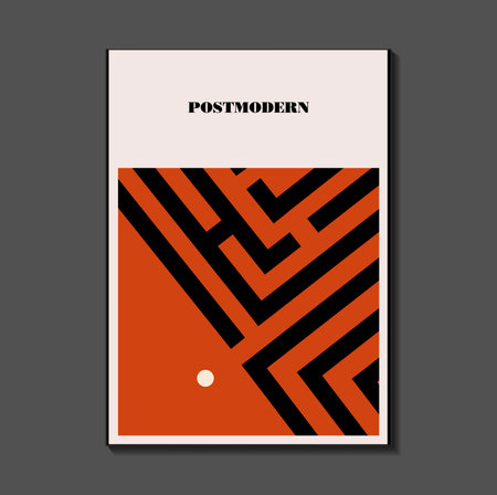 Poster inspired postmodern of vector abstract dynamic symbols with bold geometric shapes, useful for web background, poster art design, magazine front page, hi-tech print, cover artworkのイラスト素材