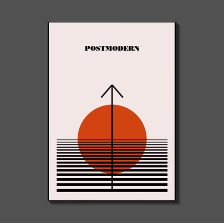 Poster inspired postmodern of vector abstract dynamic symbols with bold geometric shapes, useful for web background, poster art design, magazine front page, hi-tech print, cover artworkのイラスト素材