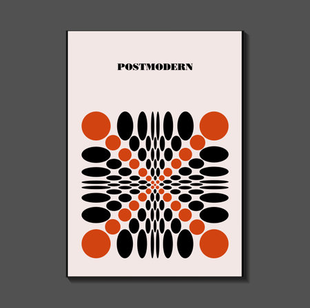 Poster inspired postmodern of vector abstract dynamic symbols with bold geometric shapes, useful for web background, poster art design, magazine front page, hi-tech print, cover artworkのイラスト素材