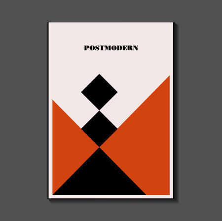 Poster inspired postmodern of vector abstract dynamic symbols with bold geometric shapes, useful for web background, poster art design, magazine front page, hi-tech print, cover artworkのイラスト素材