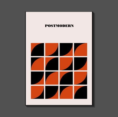 Poster inspired postmodern of vector abstract dynamic symbols with bold geometric shapes, useful for web background, poster art design, magazine front page, hi-tech print, cover artworkのイラスト素材