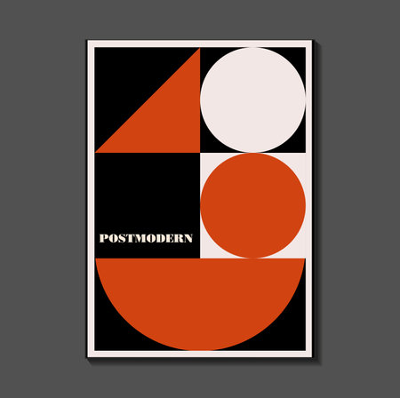 Poster inspired postmodern of vector abstract dynamic symbols with bold geometric shapes, useful for web background, poster art design, magazine front page, hi-tech print, cover artworkのイラスト素材