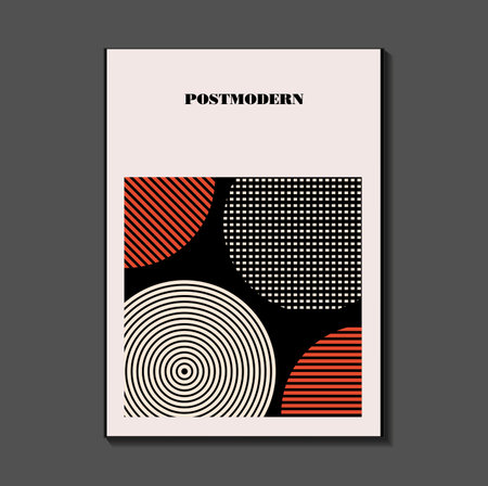 Poster inspired postmodern of vector abstract dynamic symbols with bold geometric shapes, useful for web background, poster art design, magazine front page, hi-tech print, cover artworkのイラスト素材