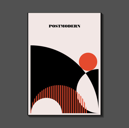 Poster inspired postmodern of vector abstract dynamic symbols with bold geometric shapes, useful for web background, poster art design, magazine front page, hi-tech print, cover artworkのイラスト素材