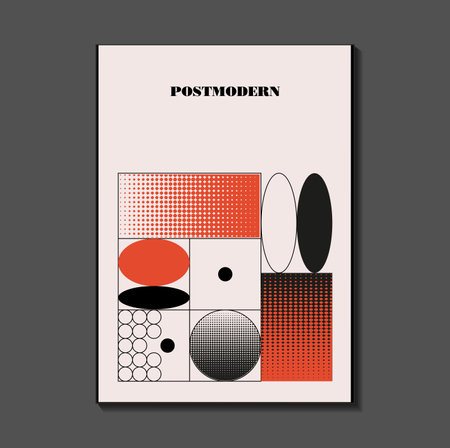 Poster inspired postmodern of vector abstract dynamic symbols with bold geometric shapes, useful for web background, poster art design, magazine front page, hi-tech print, cover artworkのイラスト素材