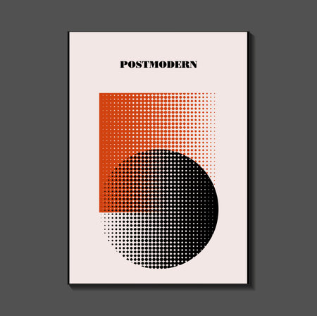 Poster inspired postmodern of vector abstract dynamic symbols with bold geometric shapes, useful for web background, poster art design, magazine front page, hi-tech print, cover artworkのイラスト素材