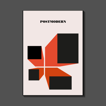 Poster inspired postmodern of vector abstract dynamic symbols with bold geometric shapes, useful for web background, poster art design, magazine front page, hi-tech print, cover artworkのイラスト素材