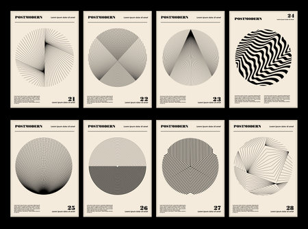 Artworks, posters inspired postmodern of vector abstract dynamic symbols with bold geometric shapes, useful for web background, poster art design, magazine front page, hi-tech print, cover artwork.のイラスト素材