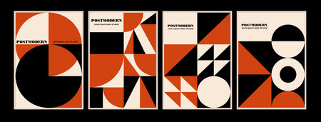 Artworks, posters inspired postmodern of vector abstract dynamic symbols with bold geometric shapes, useful for web background, poster art design, magazine front page, hi-tech print, cover artwork.のイラスト素材