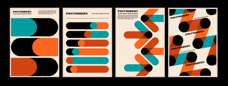 Artworks, posters inspired postmodern of vector abstract dynamic symbols with bold geometric shapes,...
