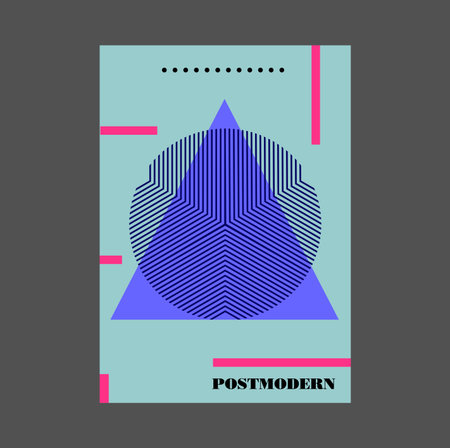 Poster inspired postmodern of vector abstract dynamic symbols with bold geometric shapes, useful for web background, poster art design, magazine front page, hi-tech print, cover artwork.のイラスト素材