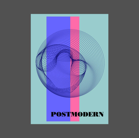 Poster inspired postmodern of vector abstract dynamic symbols with bold geometric shapes, useful for web background, poster art design, magazine front page, hi-tech print, cover artwork.のイラスト素材