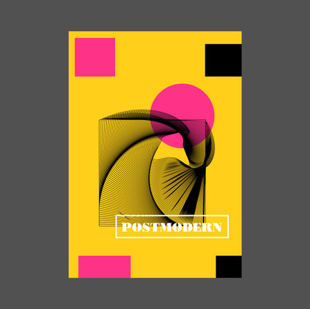 Poster inspired postmodern of vector abstract dynamic symbols with bold geometric shapes, useful for web background, poster art design, magazine front page, hi-tech print, cover artwork.のイラスト素材