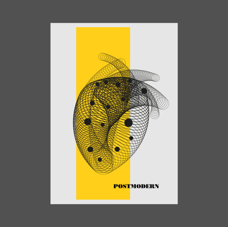 Poster inspired postmodern of vector abstract dynamic symbols with bold geometric shapes, useful for web background, poster art design, magazine front page, hi-tech print, cover artwork.のイラスト素材