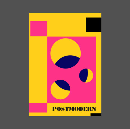 Poster inspired postmodern of vector abstract dynamic symbols with bold geometric shapes, useful for web background, poster art design, magazine front page, hi-tech print, cover artwork.のイラスト素材