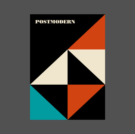 Poster inspired postmodern of vector abstract dynamic symbols with bold geometric shapes, useful for web background, poster art design, magazine front page, hi-tech print, cover artwork.のイラスト素材