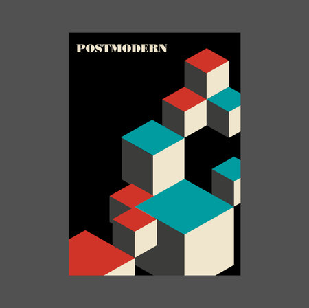 Poster inspired postmodern of vector abstract dynamic symbols with bold geometric shapes, useful for web background, poster art design, magazine front page, hi-tech print, cover artwork.のイラスト素材