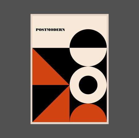 Poster inspired postmodern of vector abstract dynamic symbols with bold geometric shapes, useful for web background, poster art design, magazine front page, hi-tech print, cover artwork.のイラスト素材