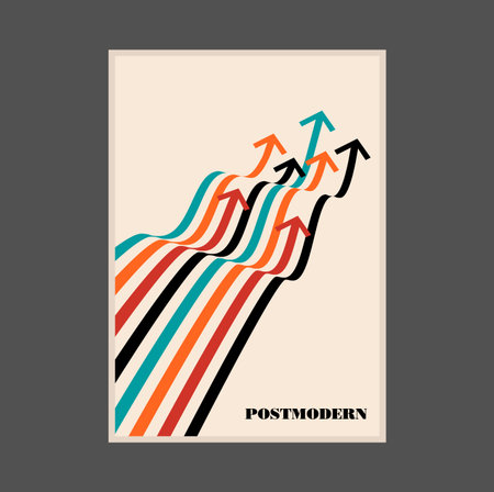 Poster inspired postmodern of vector abstract dynamic symbols with bold geometric shapes, useful for web background, poster art design, magazine front page, hi-tech print, cover artwork.のイラスト素材