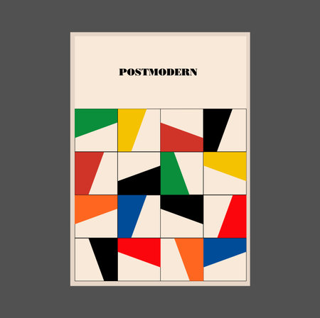 Poster inspired postmodern of vector abstract dynamic symbols with bold geometric shapes, useful for web background, poster art design, magazine front page, hi-tech print, cover artwork.のイラスト素材