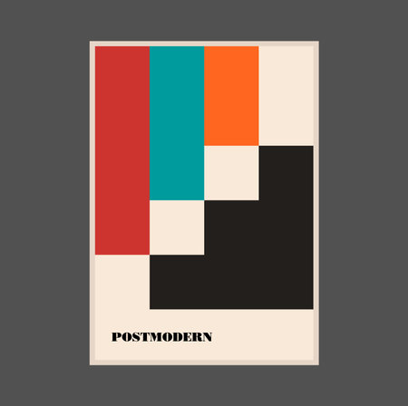 Poster inspired postmodern of vector abstract dynamic symbols with bold geometric shapes, useful for web background, poster art design, magazine front page, hi-tech print, cover artwork.のイラスト素材