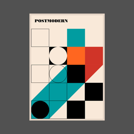 Poster inspired postmodern of vector abstract dynamic symbols with bold geometric shapes, useful for web background, poster art design, magazine front page, hi-tech print, cover artwork.のイラスト素材