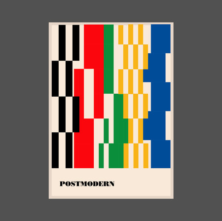 Poster inspired postmodern of vector abstract dynamic symbols with bold geometric shapes, useful for web background, poster art design, magazine front page, hi-tech print, cover artwork.のイラスト素材