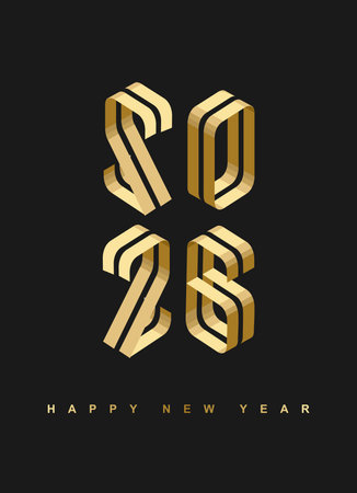 2026 Gold 3d Number for Happy New Year vertical Background. Elegant Numbers indicating the Date of the New Year. Banner for greeting Card or Calendar.のイラスト素材