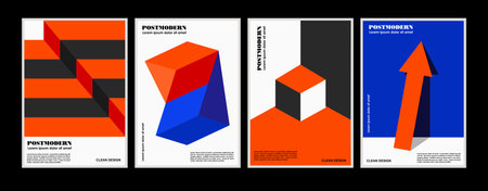 Postmodern abstract artwork with geometric minimalism and bold shapes. Clean aesthetic composition, vibrant contrast, perfect for posters, web backgrounds, and modern cover design.のイラスト素材