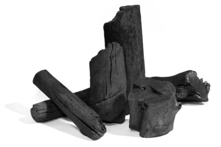 Black charcoal on white backgroundの写真素材