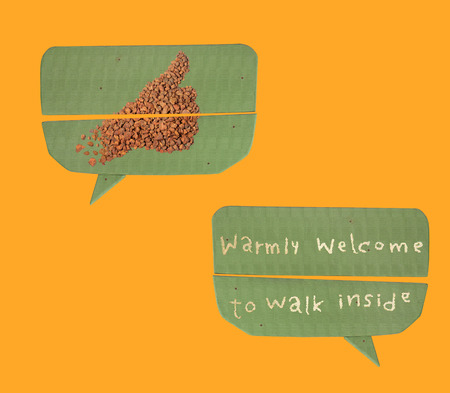 Signs, symbols and text on green wood.