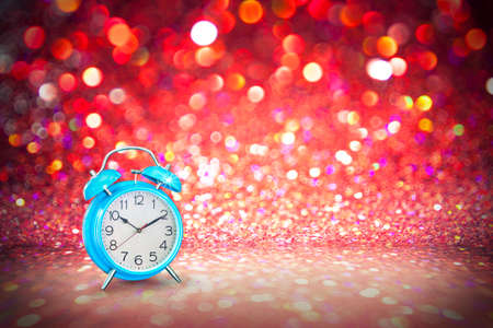 alarm clock with bokehの写真素材