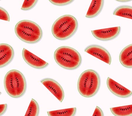 Watermelon pattern made of sliced watermelon on white background. Flat lay, top view.