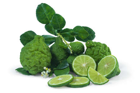 Fresh bergamot fruit slice isolated on white background, herb and medicalの写真素材