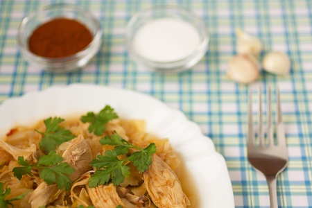 Delicious cooked chicken with cabbageの写真素材