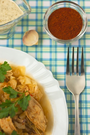 Delicious cooked chicken with cabbageの写真素材