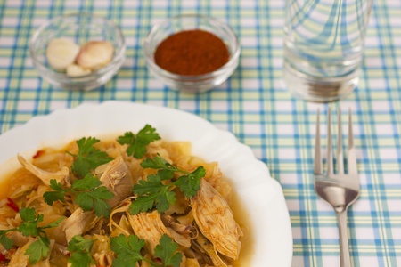 Delicious cooked chicken with cabbageの写真素材