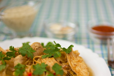 Delicious cooked chicken with cabbageの写真素材