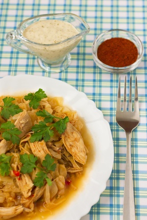 Delicious cooked chicken with cabbageの写真素材