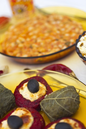 Delicious Christmas dinner served on tableの写真素材