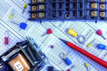 Electrical components on schematic diagramの写真素材