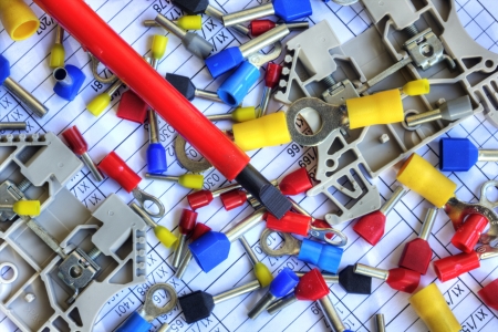 Many electrical components on schematic diagram. の写真素材