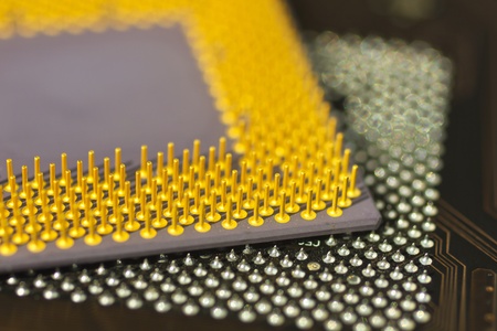 Inside of computer - motherboard semiconductors and electronics. 