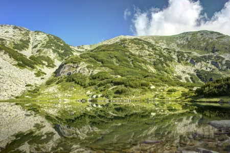 High mountain landscape with lakeの写真素材