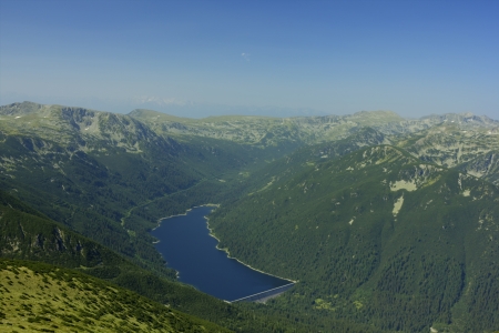Mountain landscape with waterfallの写真素材