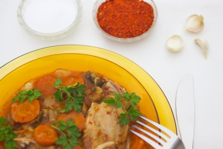 Pork with vegetables, salt and pepperの写真素材