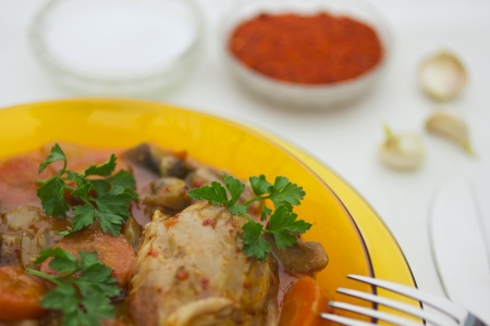Pork with vegetables, salt and pepperの写真素材