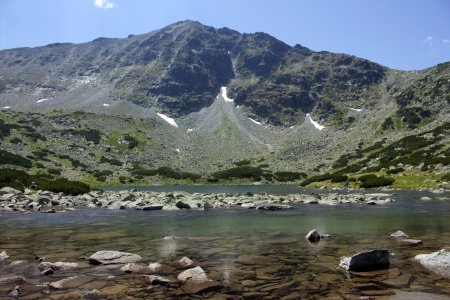 High mountain landscape with lakeの写真素材
